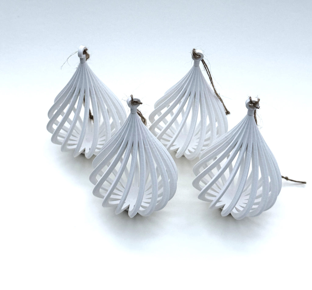 Modern Spiral Teardrop Christmas Bauble – White
